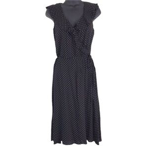 H&M Black Polka Dot Faux Wrap Ruffle Dress Sleeveless VNeck - 8